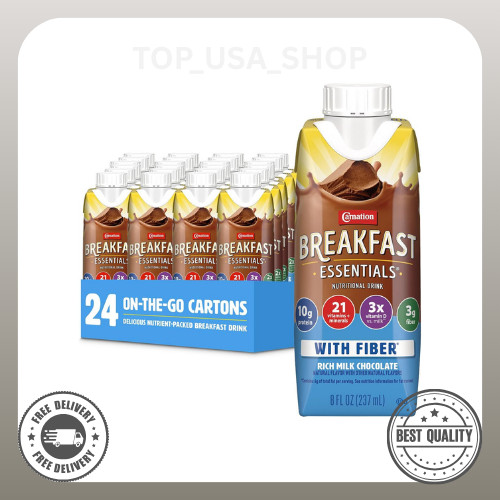 Carnation Breakfast Essentials Ready to Drink with Fiber, Rich Milk Chocolate, 8