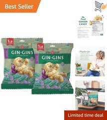 Ginger Chews Natural Ginger Candy Large 1 lb Bag Pack of 2:* Healthy Tummy