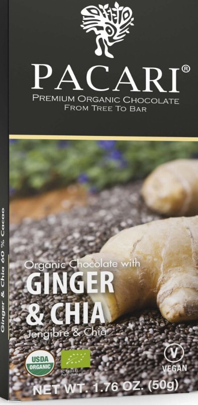 Pacari Ginger & Chia Chocolate Bar – 1.76 oz. 50 g.