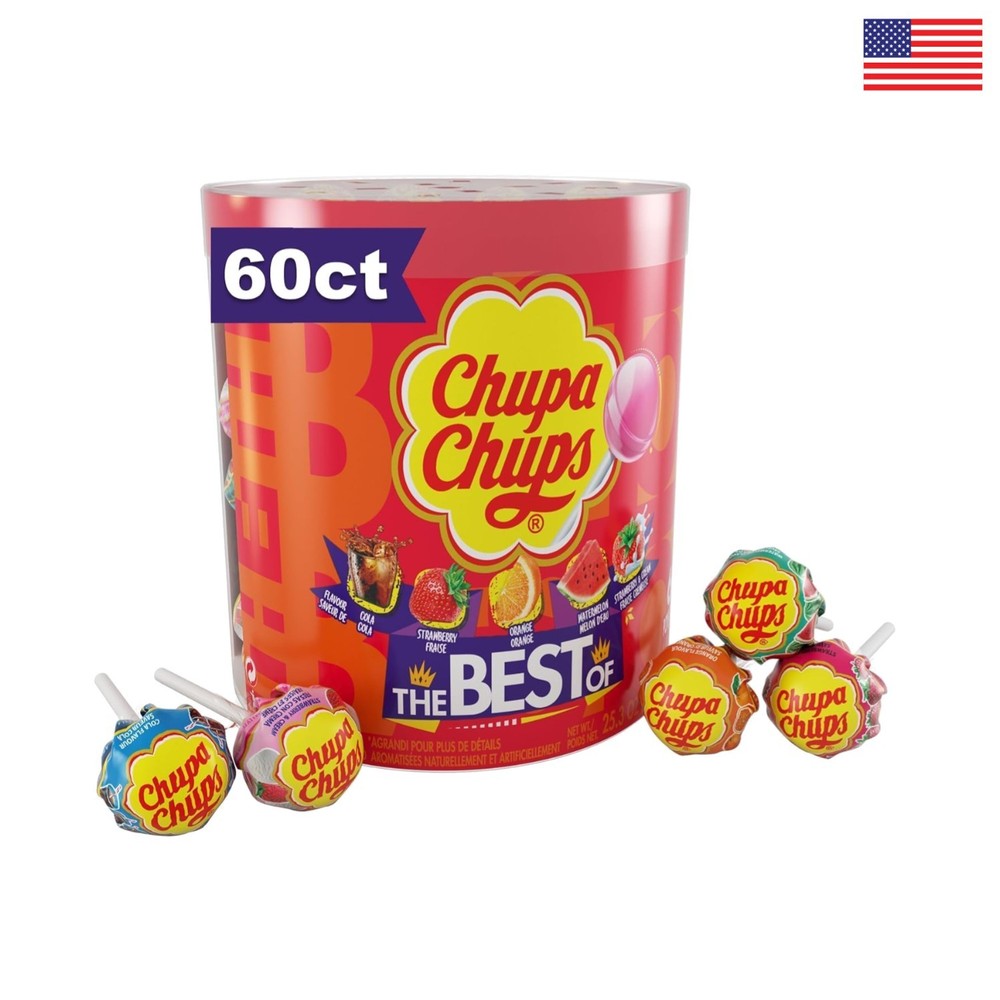 Chupa Chups Best Of Lollipop Assortment, Five 60 Count, Assorted,Orange