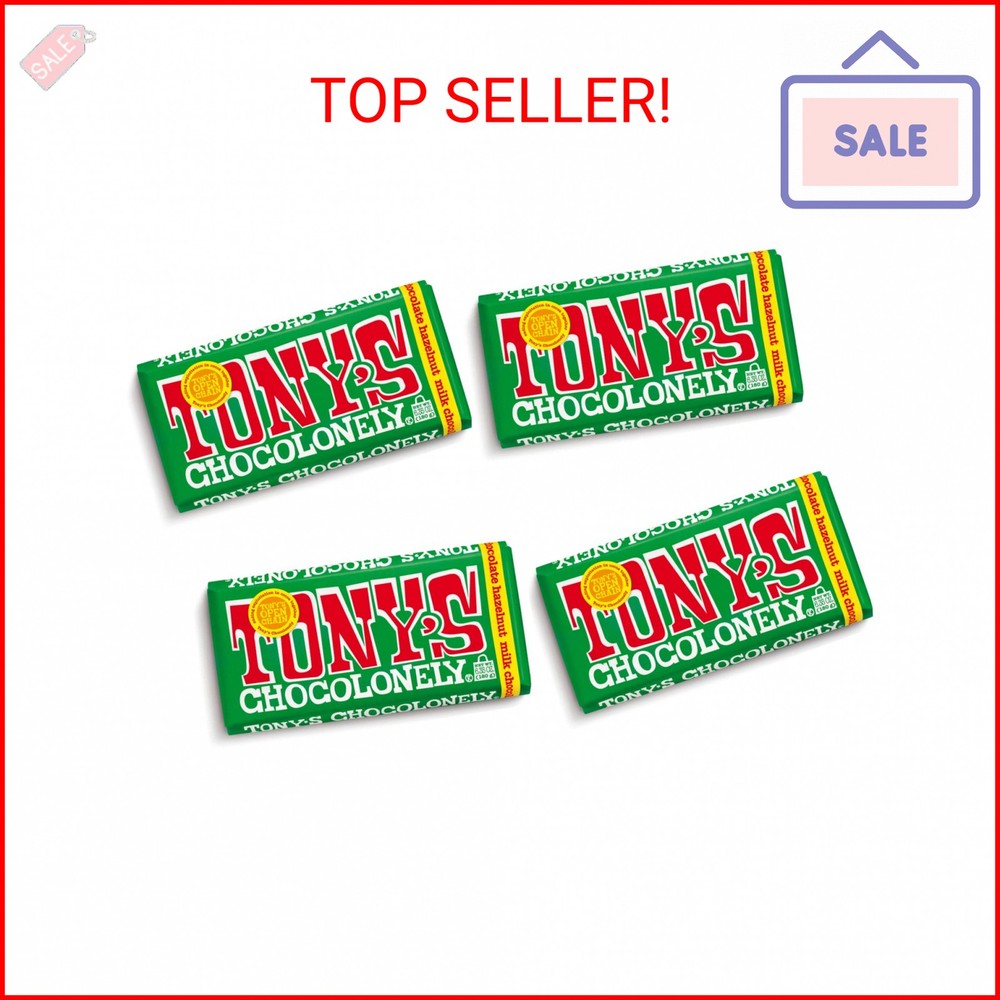 Tony’s Chocolonely Belgian Milk Chocolate Hazelnut Candy Bar for Snacks, Chocola