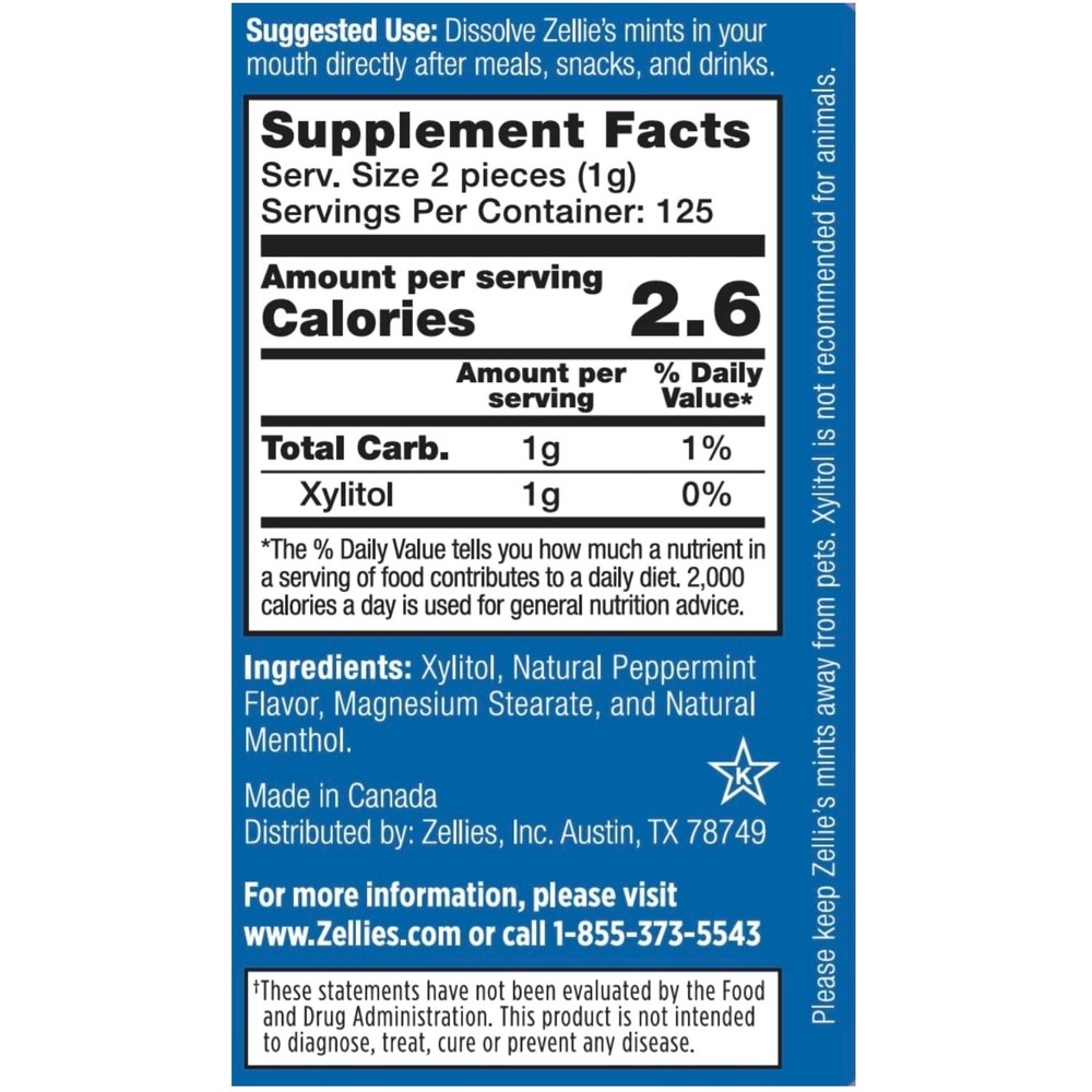 Zellie’s Xylitol Cool Mint Breath Mints – 250 Count