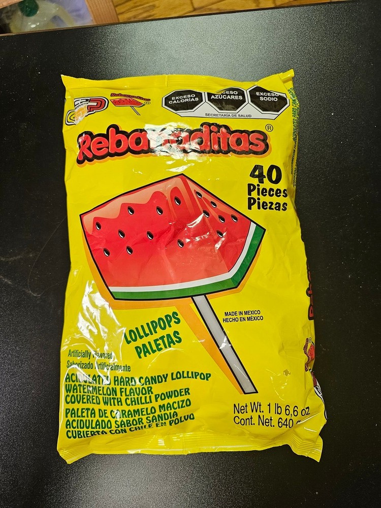Rebanaditas Watermelon Chili Lollipops 40 Pieces Hard Candy Paletas 1lb 6oz