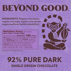 Beyond Good Madagascar Pure Dark Chocolate Bar 92 Percent Cocoa 2.64 Oz