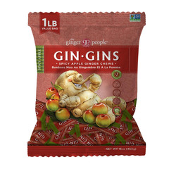 Gin Gins Spicy Apple Ginger Chews, Natural Ginger Candy, 1 Lb Bag
