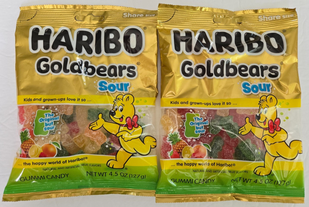 Haribo Goldbears Sour 4.5 oz Rare Gummies Sour Gummy Bears. Two Bags