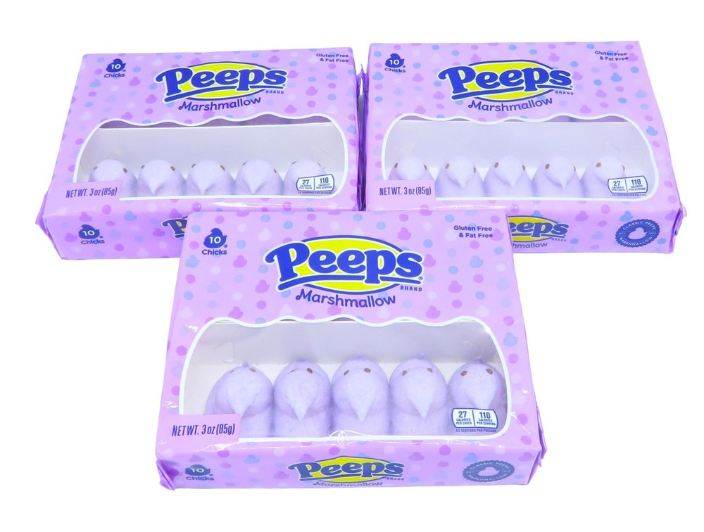 3 Packages of Peeps Lavender Marshmallow Candy 10 Count 30 Total Best by 10/2027