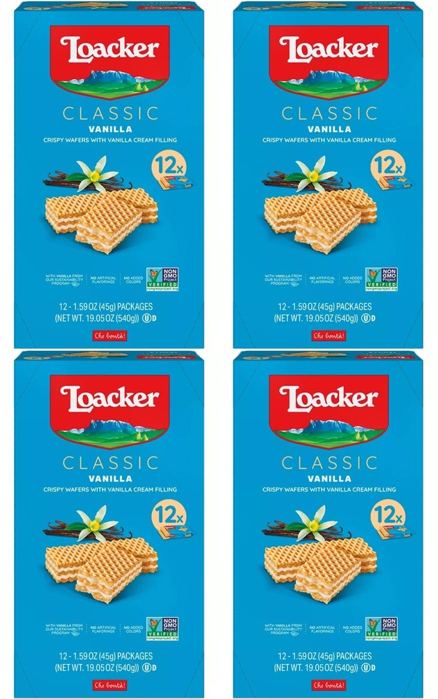 4 PACK – Loacker Classic Crispy Wafers, Vanilla, 1.59 oz, 12 ct