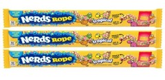 3x Tropical Nerds Rope 26g Sweet & Crunchy Outside Soft & Chewy Inside