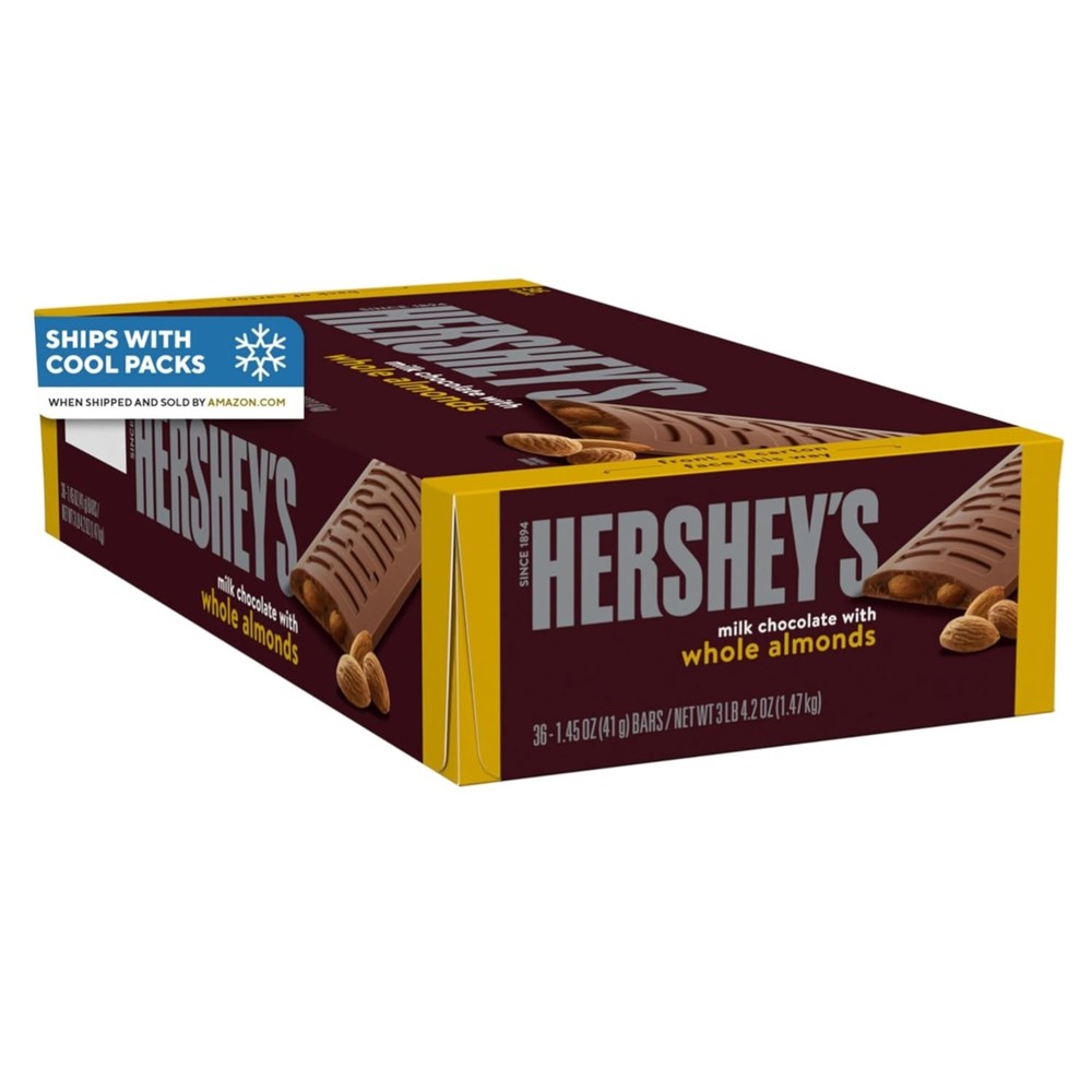 HERSHEY’S Milk Chocolate with Whole Almonds Candy Bars, 1.45 oz 36 Count
