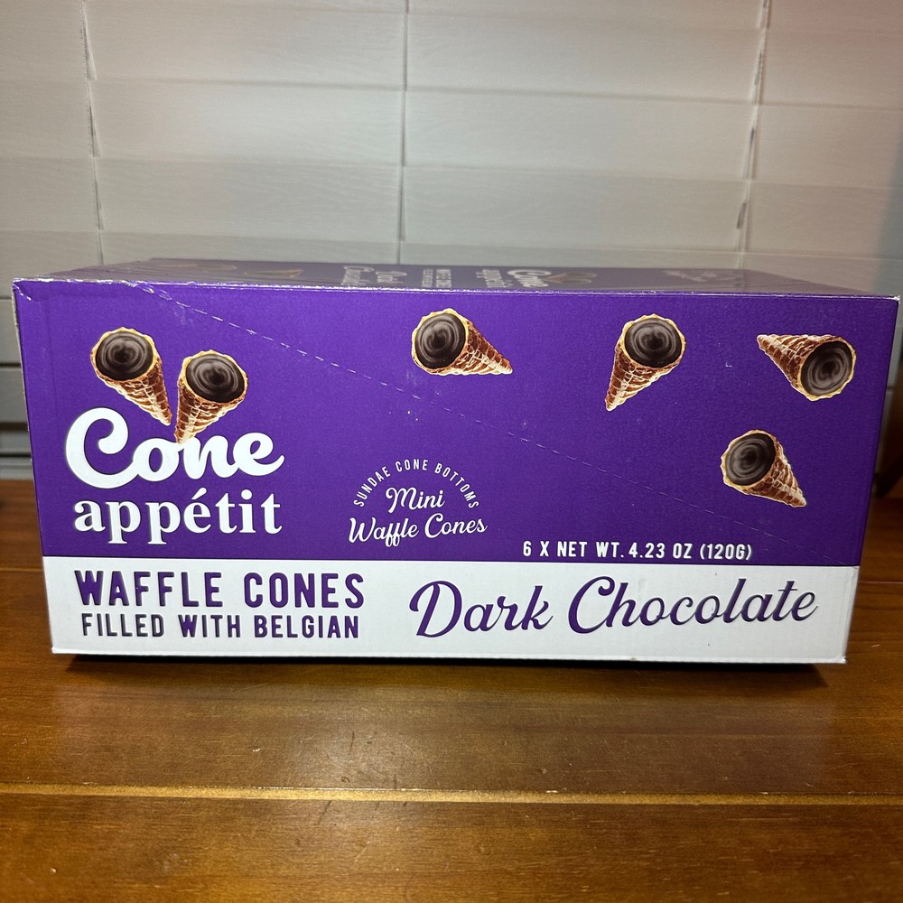 6 Packs Cone Appetit Dark Chocolate Mini Waffle Cone 4.23 Oz Each