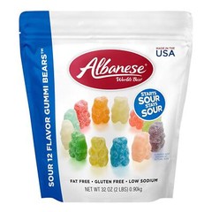 Albanese World’s Best Sour 12 Flavor Gummi Bears, 32oz Bag of Candy