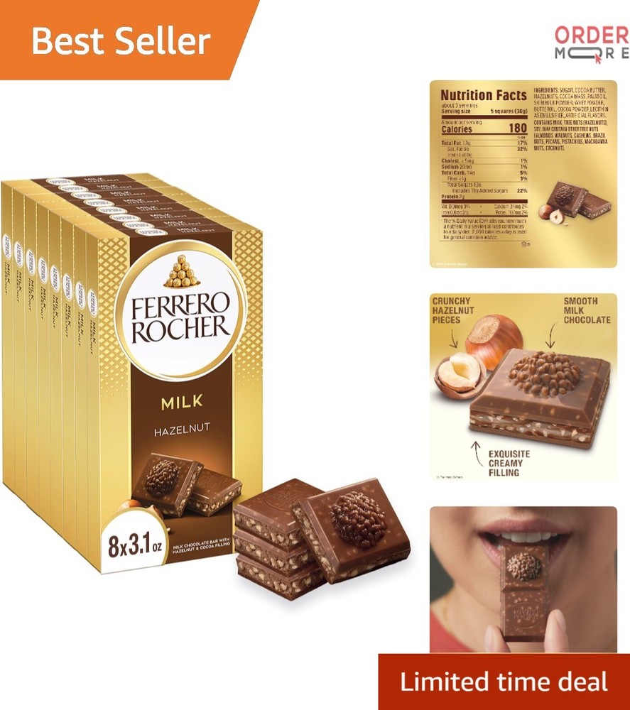 Chocolate Bars Milk Hazelnut 8 Pack 3.1 oz Individually Wrapped