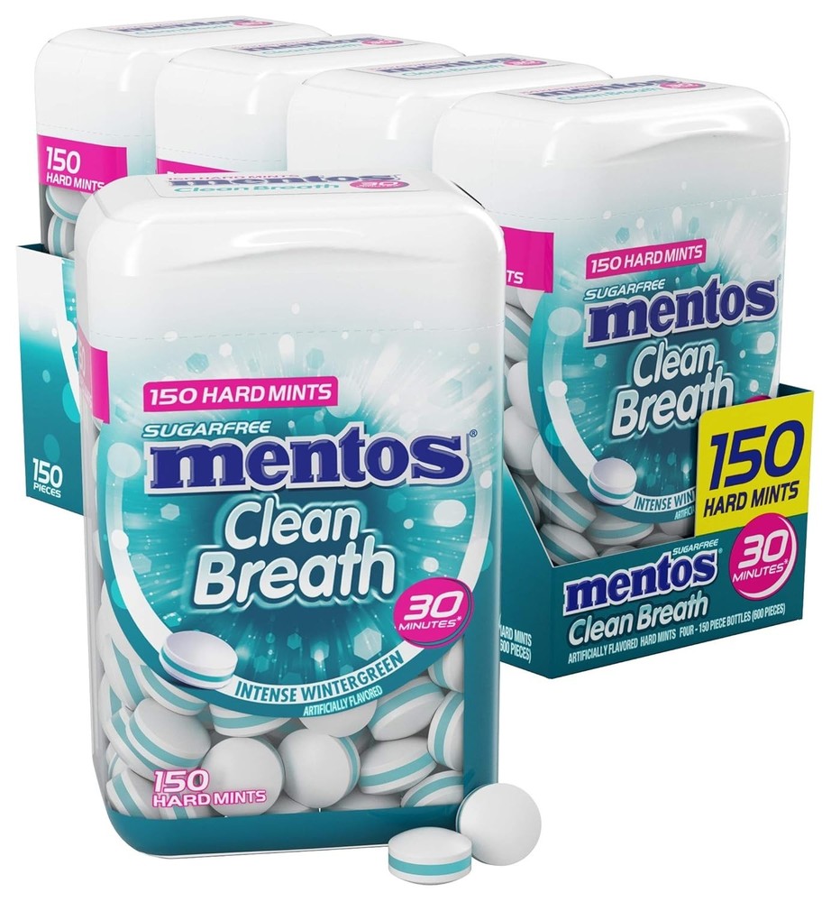 Mentos Clean Breath Hard Mints Wintergreen 150 Pieces 4 Pack Breath Freshening
