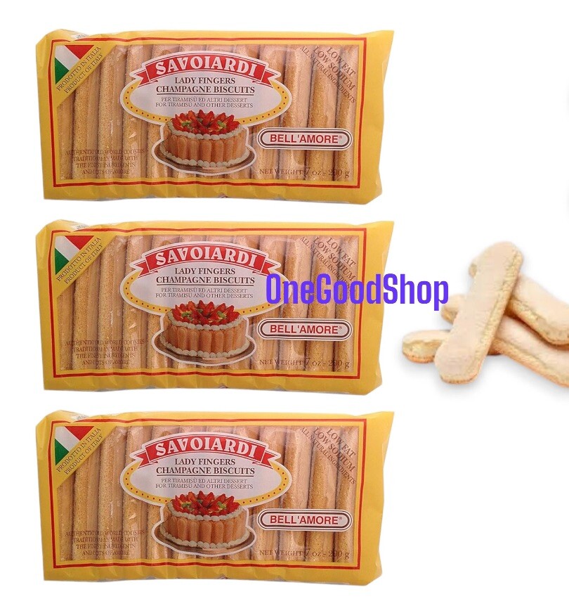 Savoiardi, Lady Fingers Champagne Biscuits for Tiramisu (Pack of 3), 7 oz G