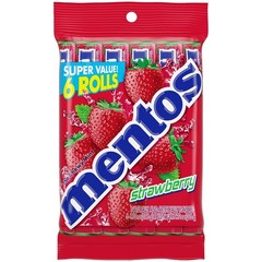 Mentos Strawberry Chewy Mint Candy Roll, 14 Pieces Per Roll, 6 Count Party Pack