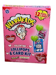 Valentine’s Day Warheads Sour Green Apple Candy Lollipops Card Kit 12 Pc See Bel