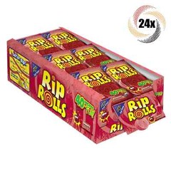 Full Box 24x Packs Rip Rolls Cherry Fat Free Candy | 40 Inches of Fun | 1.4oz