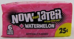 Now and Later Watermelon Candy Chews Box of 24 Packs 6pc bars Bulk Taffy 1.40 LB