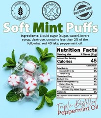SweetGourmet Triple-Distilled Peppermint Oil, Soft Mint Puffs Candy, Clear Wrapp