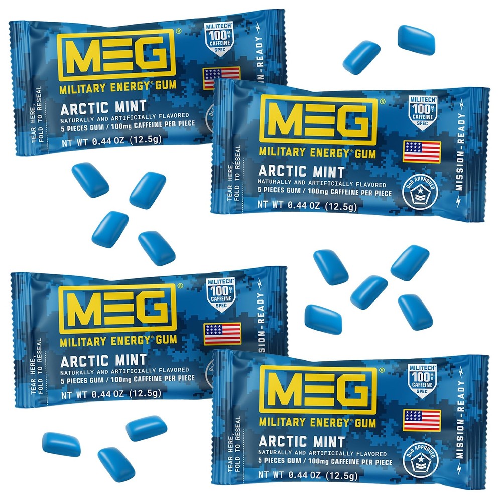 Energy Gum 100mg Caffeine Per Piece Arctic Mint 4 Pack 20 Count