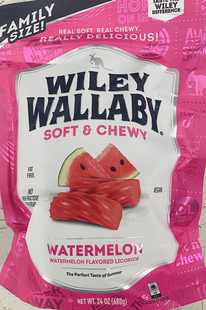 Wiley Wallaby FAMILY SIZE Soft & Chewy WATERMELON Australian Licorice 24 Oz Bag