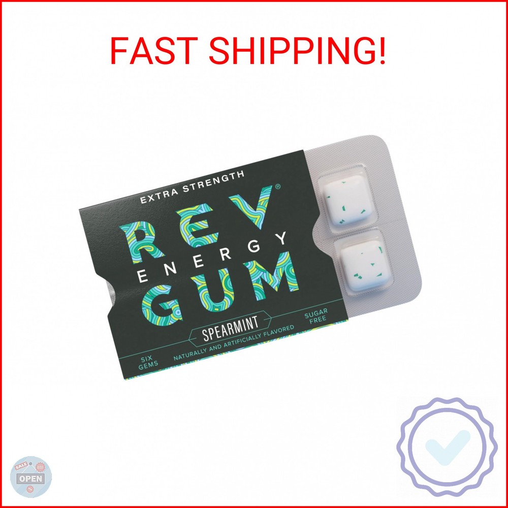 Rev Gum Caffeine Energy Gum | Extra Strength 100mg of Caffeine per Gem | Spearmi
