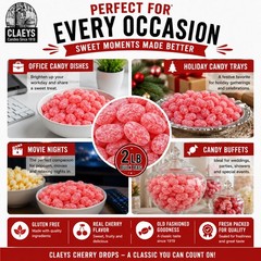Claeys Sanded Cherry Drops Old Fashioned Nostalgic Candy , 2 lbs