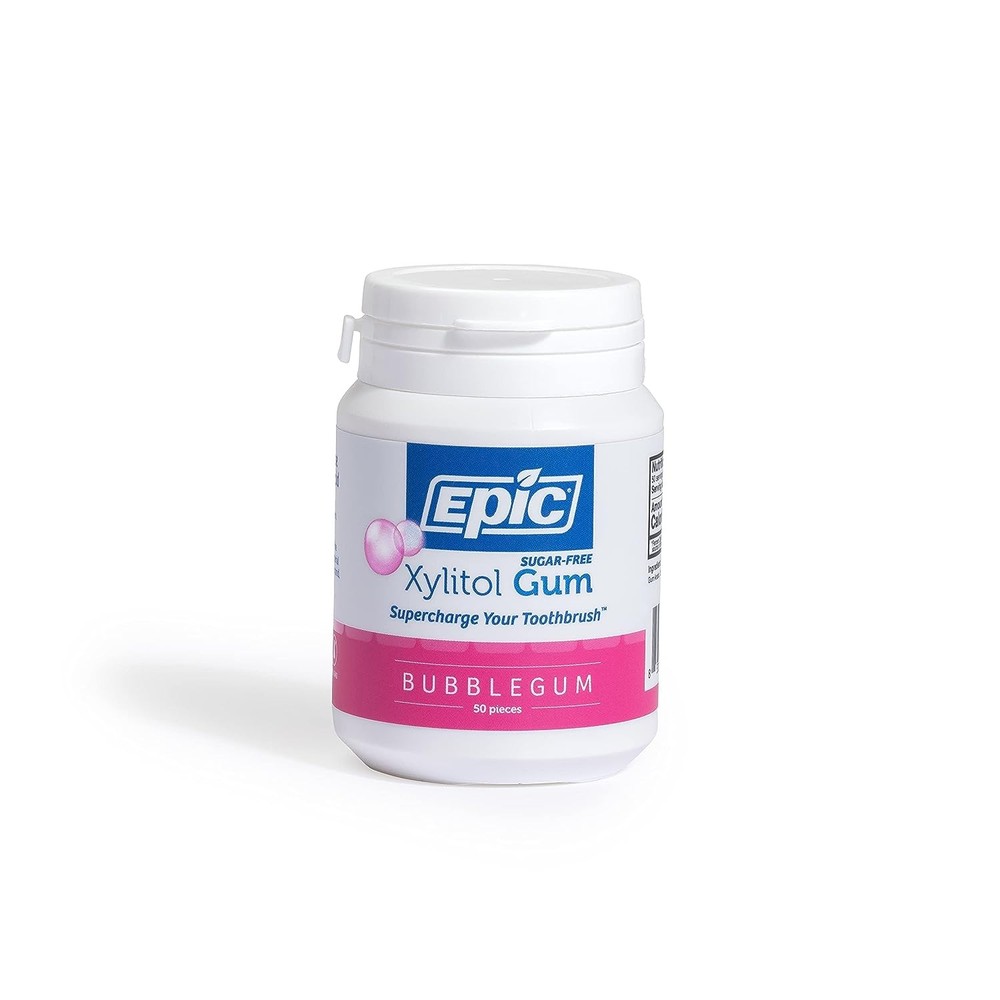 Epic Xylitol Gum Bubblegum 50 Pieces Sugar-Free Bottle 1 Pack