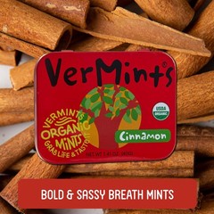 Organic Cinnamon Breath Mints – Travel Size Non-GMO Vegan Refreshment – 6 Pack