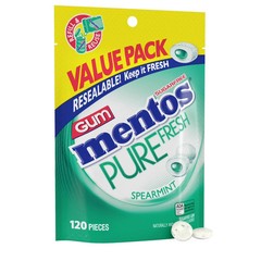 Mentos Pure Fresh Sugar-Free Spearmint Xylitol Chewing Gum, 120 Count Resealable