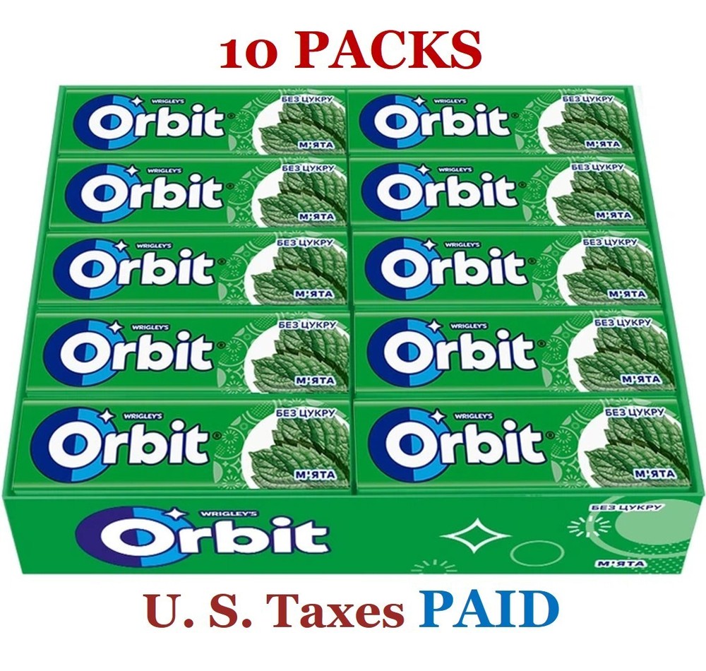 10 Pack Wrigley’s Orbit Spearmint Chewing Gum Sugar-Free Fresh Breath