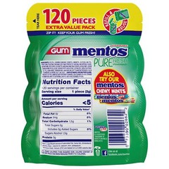 Mentos Pure Fresh Sugar-Free Chewing Gum with Xylitol, Spearmint, 120 Piece Bag