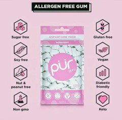 PUR Xylitol Chewing Gum (4 Pack) Peppermint Spearmint Cinnamon Bubblegum – Vegan