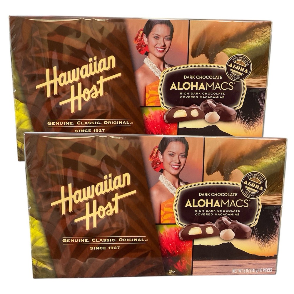 Hawaiian Host AlohaMacs DARK Chocolate Covered Macadamia Nut 5 oz x 2 Boxes NIB
