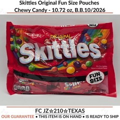 Skittles Original Fun Size Pouches Chewy Candy – 10.72 oz, B.B.10/2026