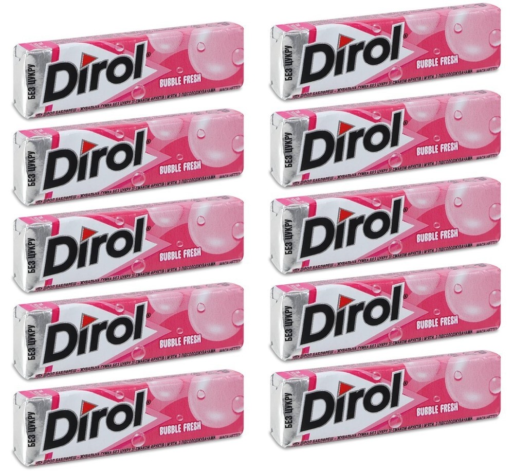 10 Pack Dirol Bubble Fresh Fruit Mint Sugar Free Teeth Whitening Chewing Gum