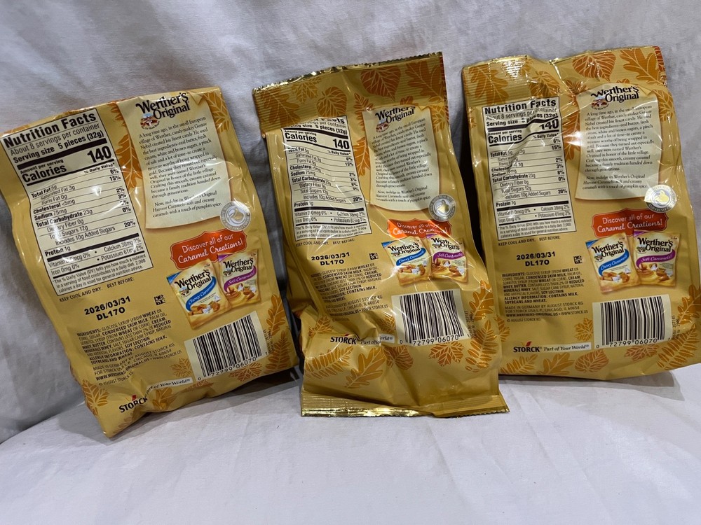3 BAGS NEW 2025 WERTHER’S HOLIDAY PUMPKIN SPICE CHEWY CARAMEL CANDY 8.57 OZ EACH