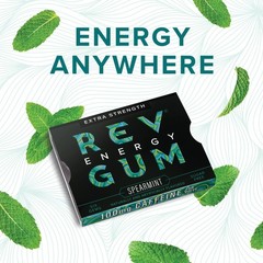 Caffeine Energy Gum | Extra Strength 100mg | Spearmint Sugar Free | 12 Pack
