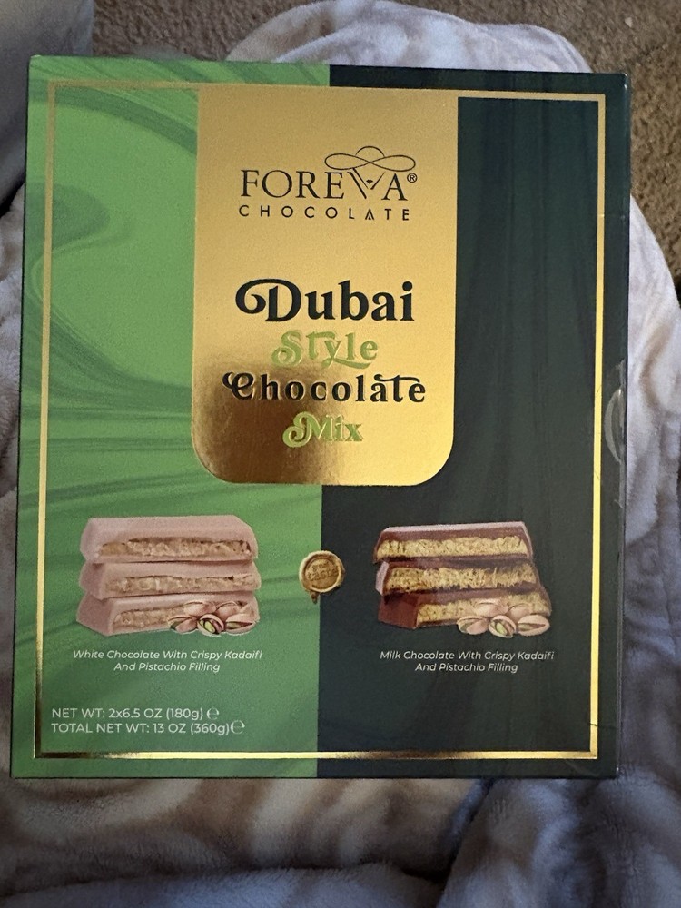 Dubai Style Chocolate bars , 2 bars 6.5 oz each (360g) 1 bar white choc/1 choc