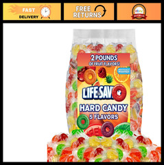Assorted Fruity Hard Candy – 5 Flavors, Individually Wrapped, 2 lb Bulk Bag
