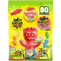 SOUR PATCH KIDS and SWEDISH FISH Mini Soft & Chewy Gummy Candy 80 Snack Packs