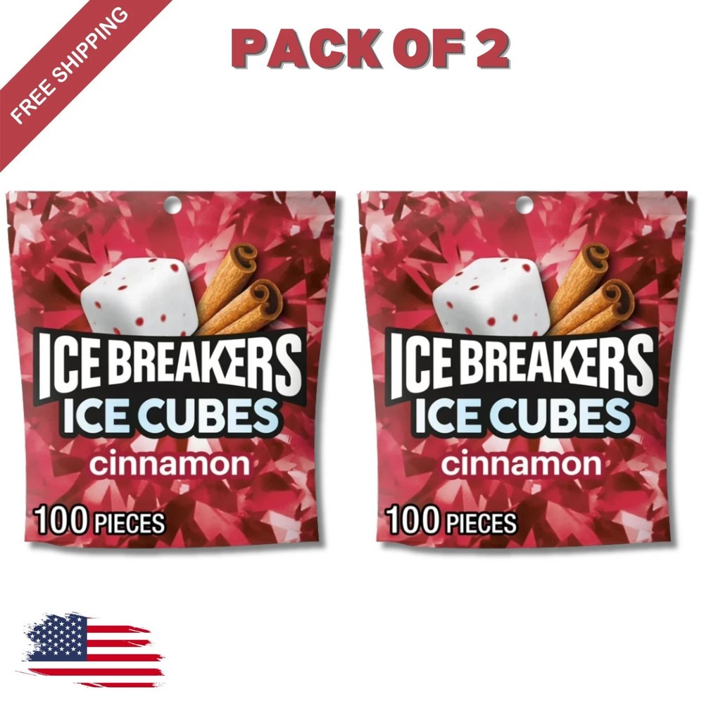 (Pack of 2) Ice Breakers Ice Cubes Cinnamon Sugar Free Gum 8.11 oz 2x 100 pcs