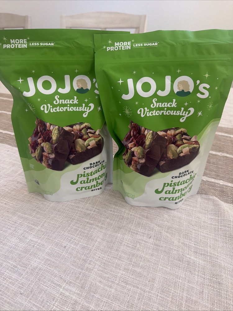 2 Packs Of Jojo Dark Chocolate Pistachio Almond Cranberry Bites 14.4oz Each