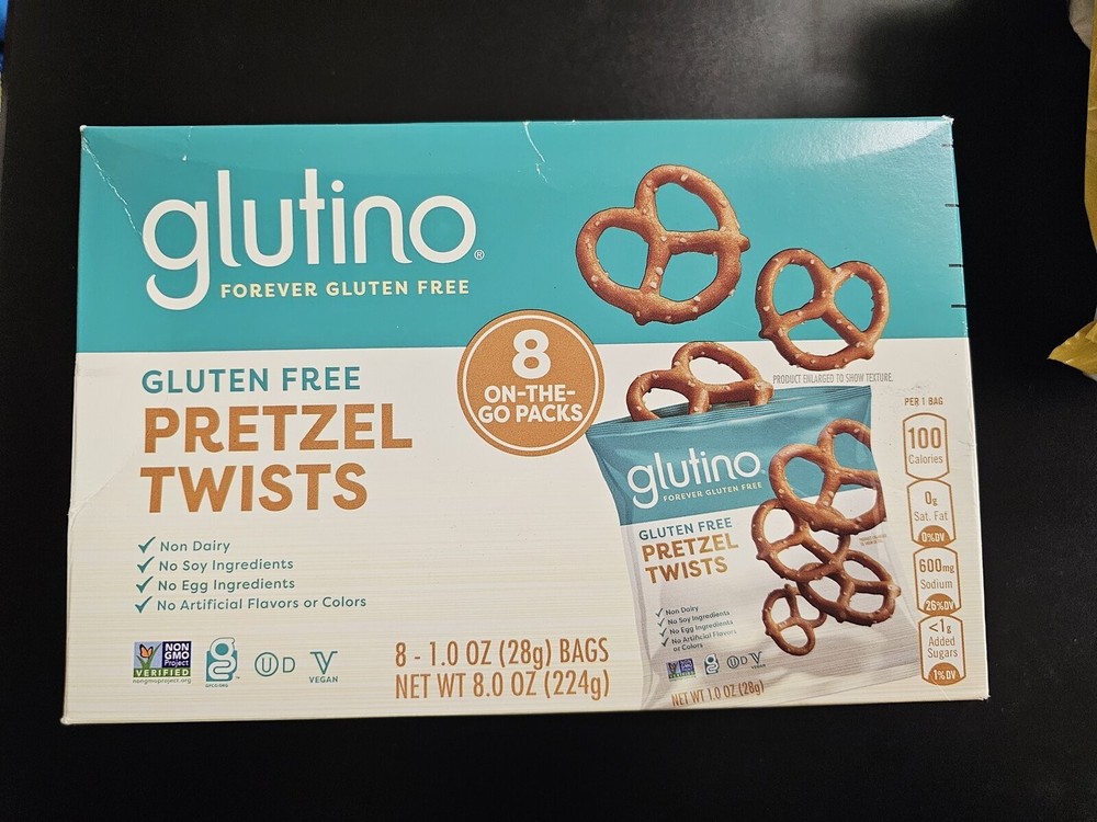 Glutino Gluten Free Pretzel Twists 8 Pack On-The-Go Bags NEW Sealed