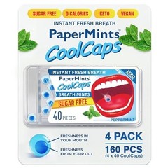 Coolcaps Liquid Burst Breath Mints – Sugar Free, Peppermint Flavor, 160 Total –