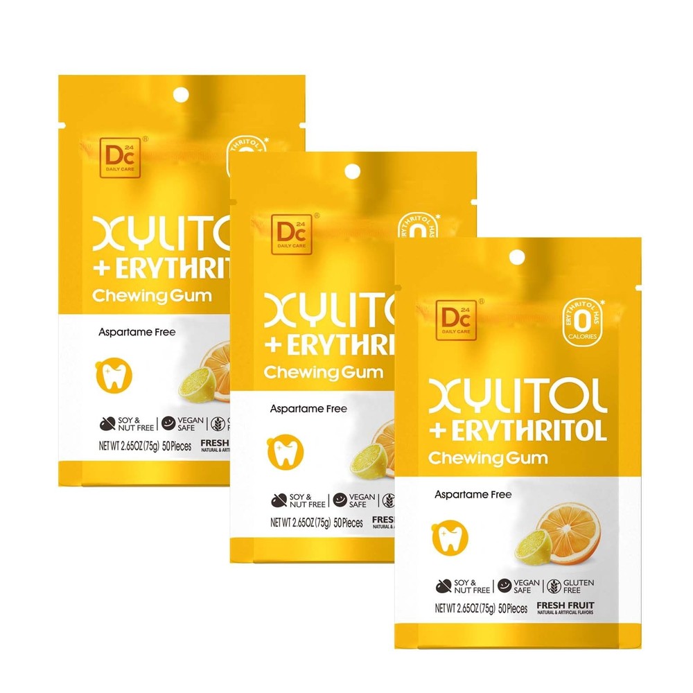 DC24 DAILY CARE Gum, Aspartame Free & Sugar 150 Count (Pack of 1), Yellow