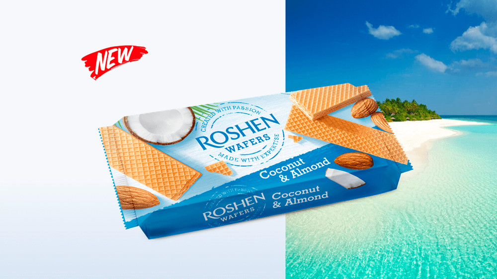 Ukrainian Sweets ROSHEN Crispy Flavorful Wafers Coconut and Almond 216g 7.6oz