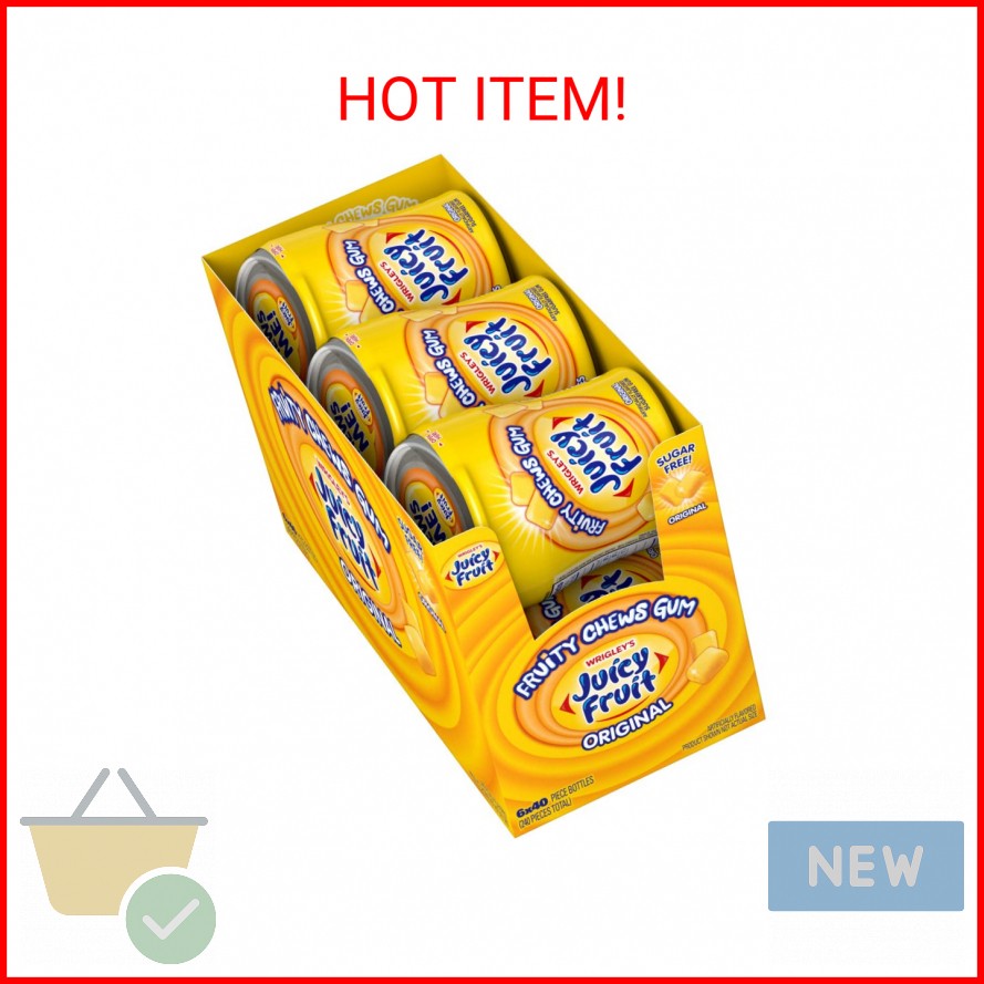 JUICY FRUIT Gum Sugar-Free Chewing Gum, 40 Pieces Per Bottle, (Pack of 6)