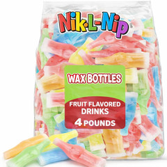 Nik-L-Nip Wax Bottles, Fruit Flavored Drinks, Bulk Nostalgia Candy (4 Pounds)